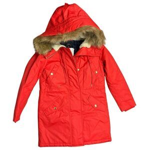 J Crew Coat  XSP Red Chateau Puffer Primaloft Water Resistant BM538‎ Fur Hood
